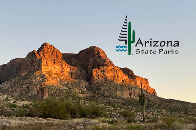 view of picketpost mountain with arizona state park logo